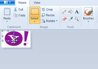 Microsoft Paint where the 'Select' button is highlighted and image is being sliced by using cursor
