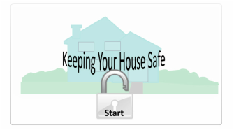 House in the background, Text 'Keeping House Safe' in the foreground