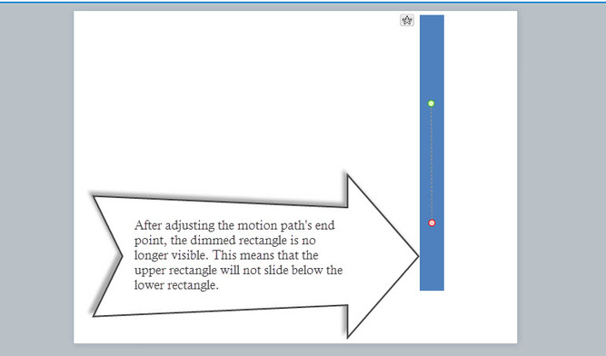 Screenshot of Articulate Storyline wherein the motion path of the upper rectangle is no longer sliding below the lower rectangle 