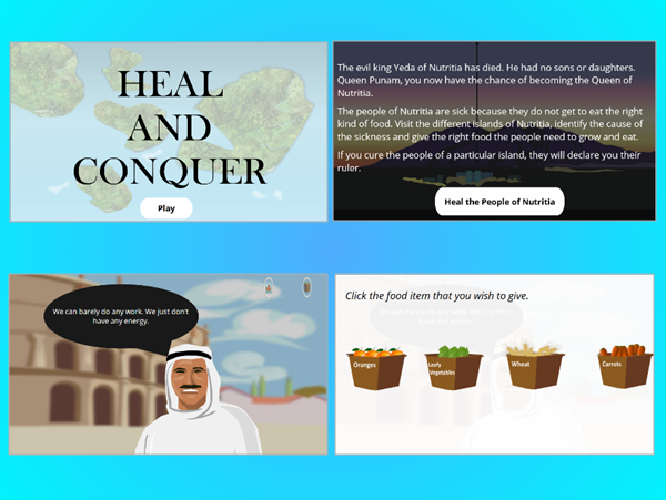 Gamified elearning example screenshot showing instruction screen and Articulate Storyline click interactivity interactive screen