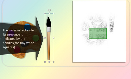 Screenshot showing an invisible rectangle shaped object placed over a painting brush.